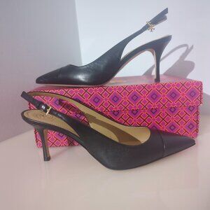 Tory Burch Penelope 65mm Cap Toe Slingback Pump Heels Snake Perfect Black 9.5